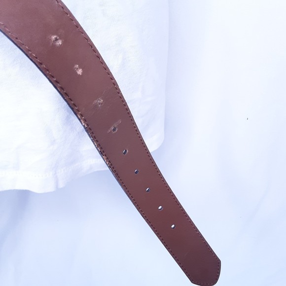 Genuine Leather Belt Reversable Black Textured Weave & Cafe Au Lait Brown Sz 44 - Picture 4 of 7